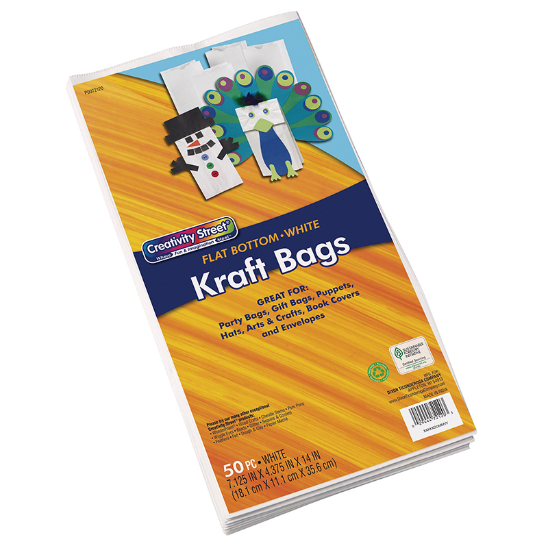Kraft Bag, White, 7-1/8" x 4-3/8" x 14", 50 Bags