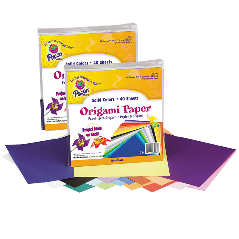 Origami Paper, Assorted Colors, 9" x 9", 40 Sheets Per pack, 2 Packs
