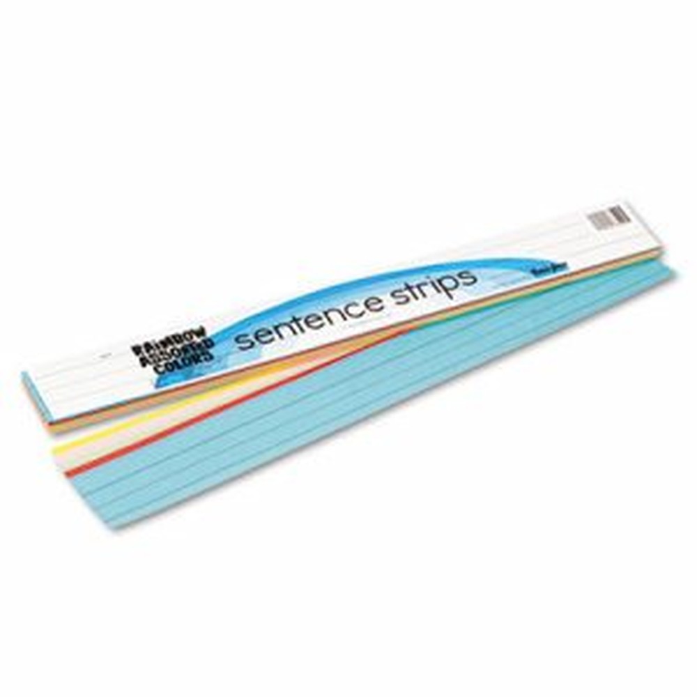 Kraft Lightweight Sentence Strips, 5 Assorted Colors, 1-1/2" x 3/4" Ruled 3" x 24", 100 Strips