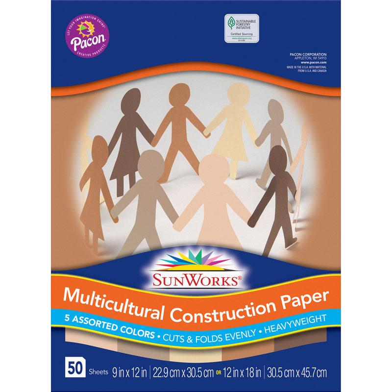Shades of Me Construction Paper, 5 Assorted Skin Tone Colors, 9" x 12", 50 Sheets