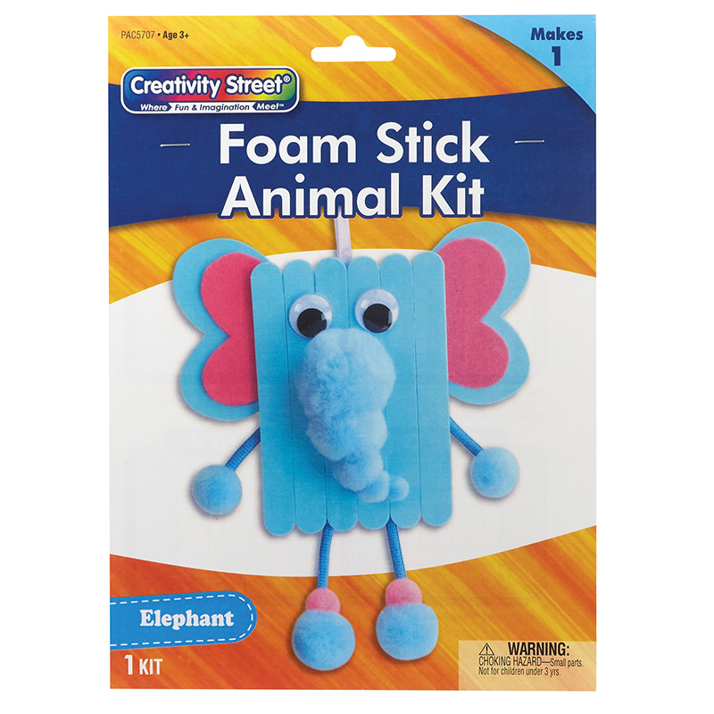 Foam Stick Animal Kit, Elephant, 7.75" x 11" x 1.25", 1 Kit