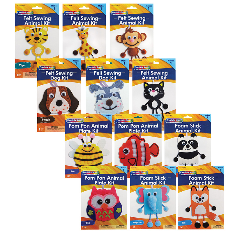 Animal Craft Kits, Felt, Foam, Pom Pon, 12 Animals