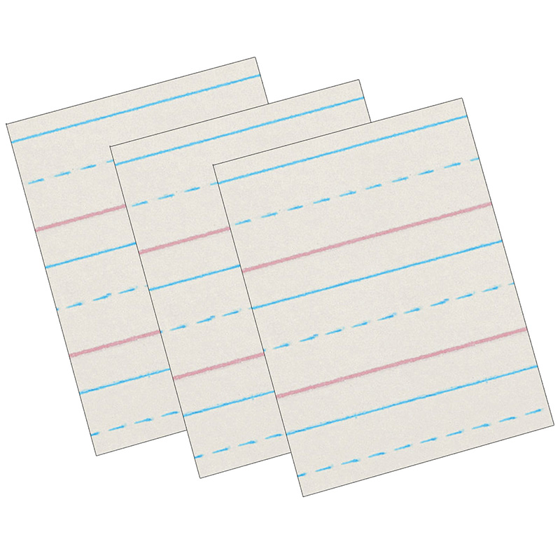 Newsprint Handwriting Paper, Dotted Midline, Grade 2, 1/2" x 1/4" x 1/4" Ruled Short, 8" x 10-1/2", 500 Sheets Per Pack, 3 Packs