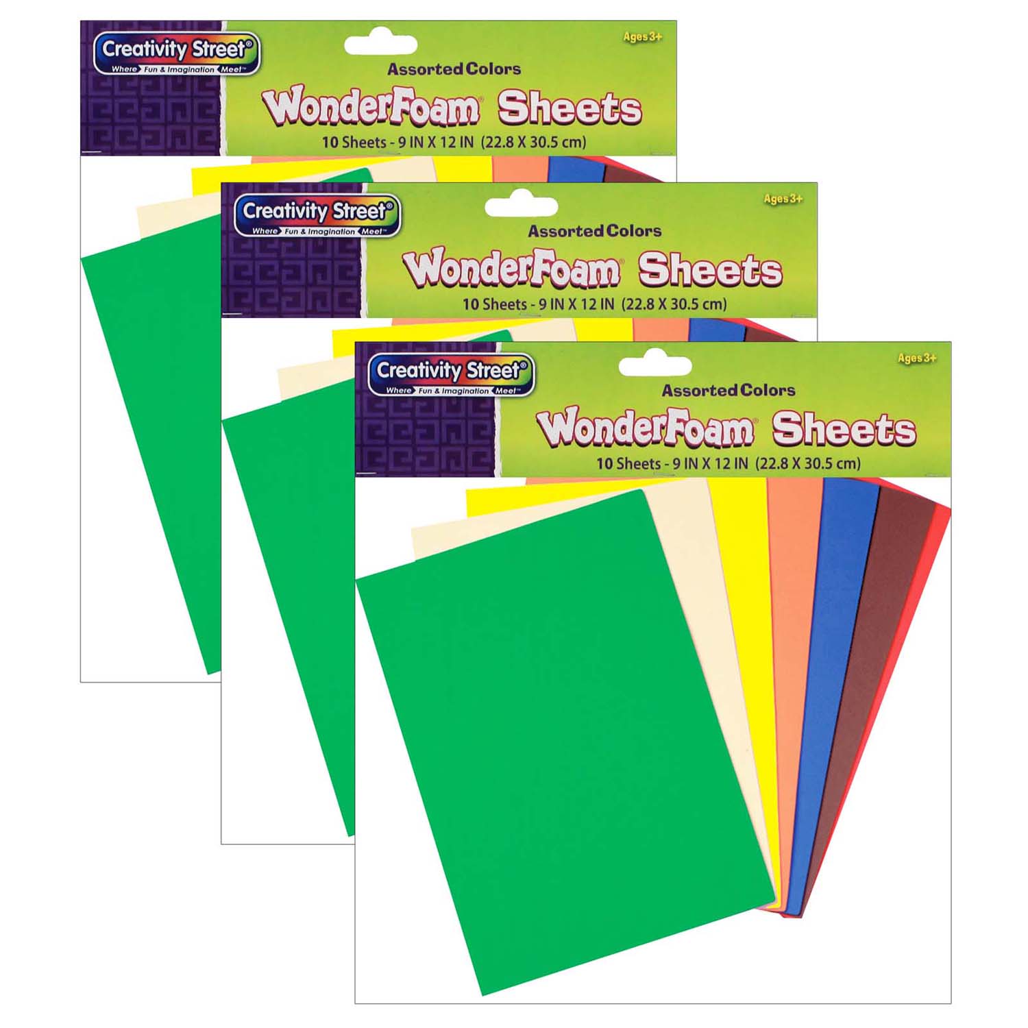 WonderFoam Sheets, Assorted 10 Colors, 9" x 12", 10 Per Pack, 3 Packs