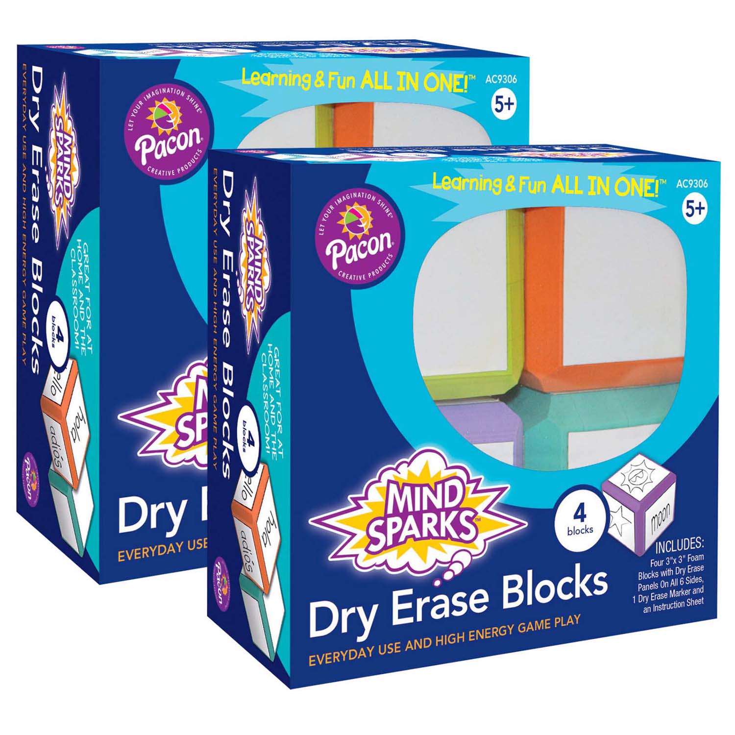 Dry Erase Blocks, Assorted Colors, 3" x 3", 4 Blocks Per Set, 2 Sets