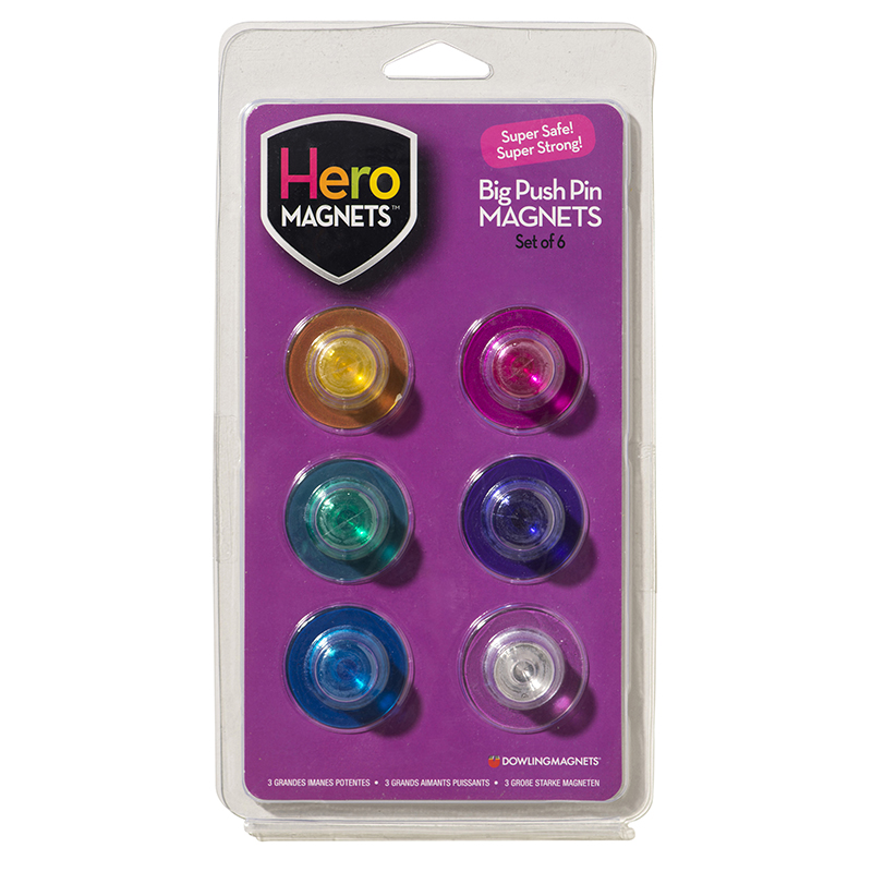 Hero Magnets Big Push Pin Magnets, Set of 6