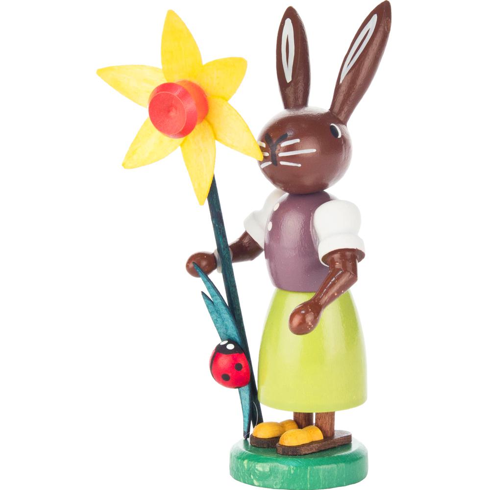 Dregeno Easter Figure - Rabbit Holding Flower - 4"H x 2"W x 1.5"D