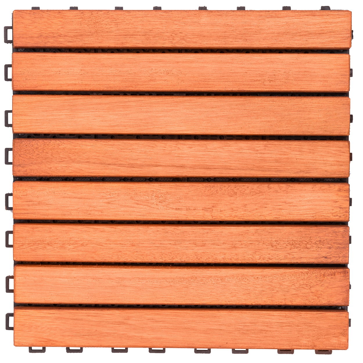 Outdoor Patio 8-Slat Eucalyptus Interlocking Deck Tile (Set of 10 Tiles)