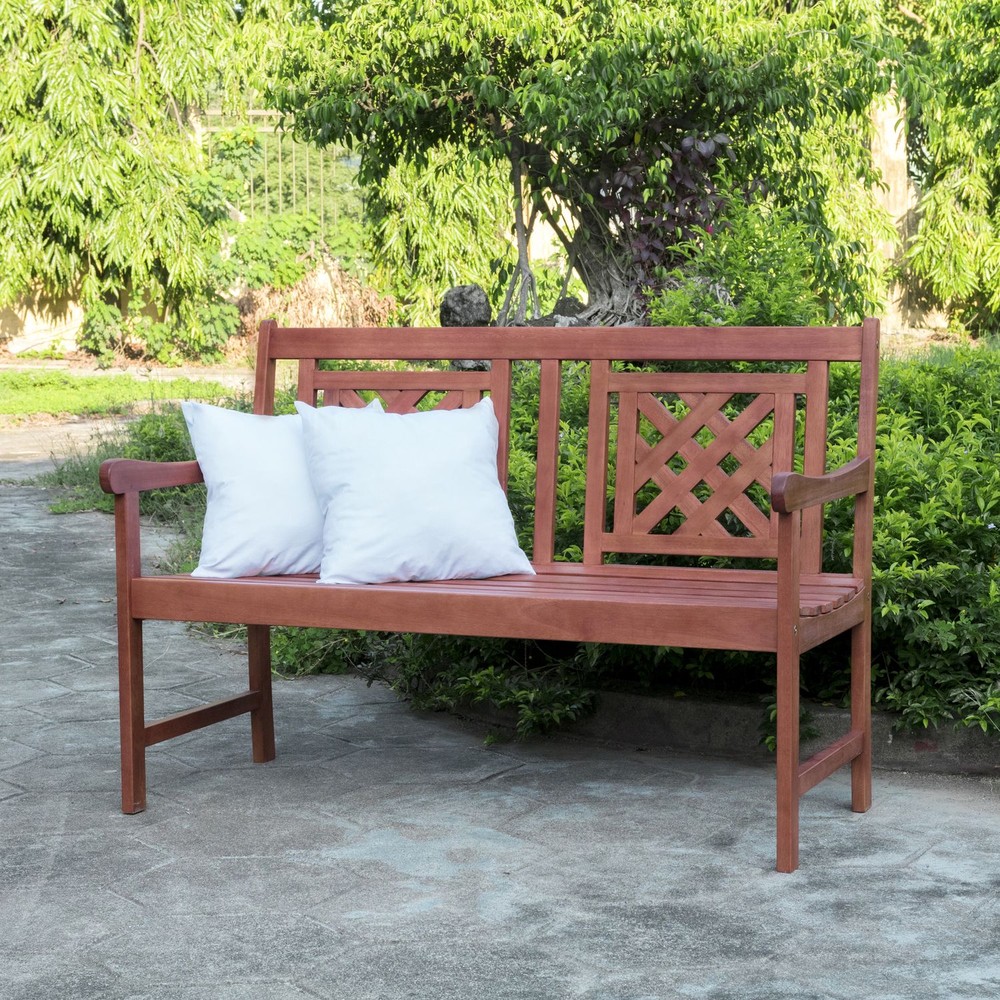 Malibu Outdoor Patio Plaid 4-foot Eucalyptus Hardwood Bench