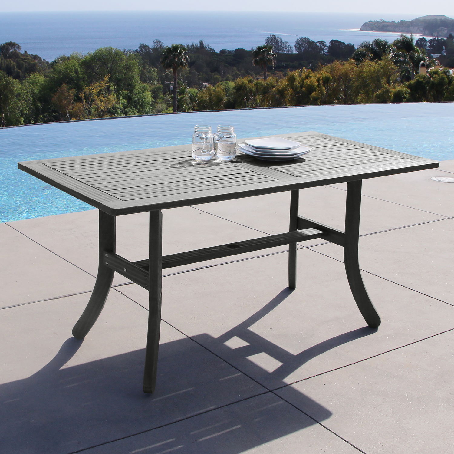 Renaissance Outdoor Patio Hand-scraped Wood Rectangular Dining Table with Curvy Legs
