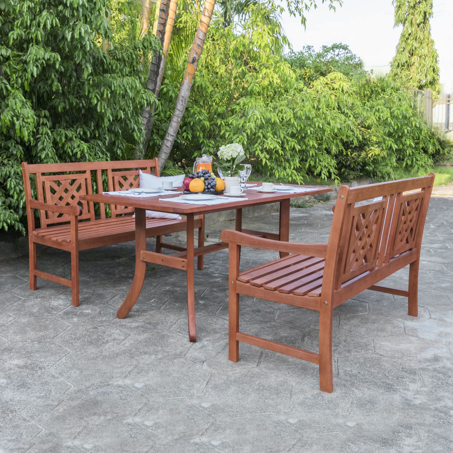 Malibu Outdoor 6-piece Wood Patio Curvy Legs Table Dining Set