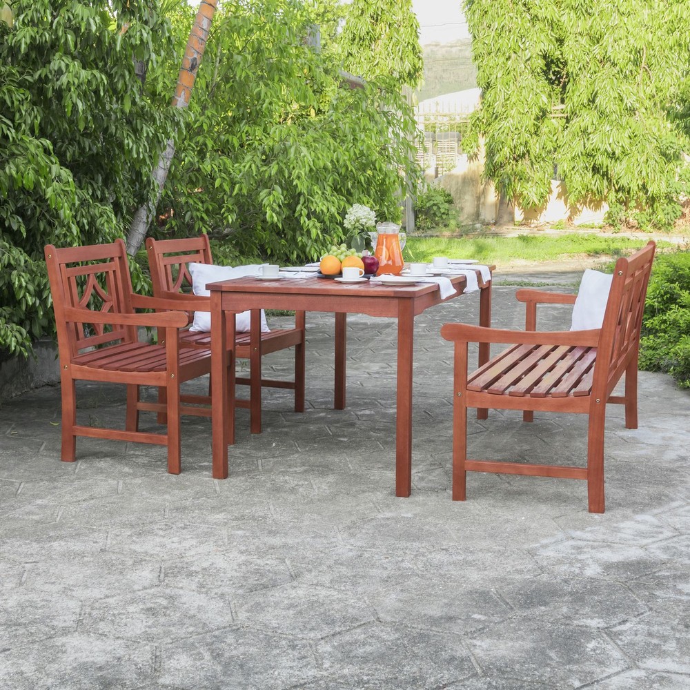 Malibu Outdoor 4-piece Wood Patio Rectangular Table Dining Set