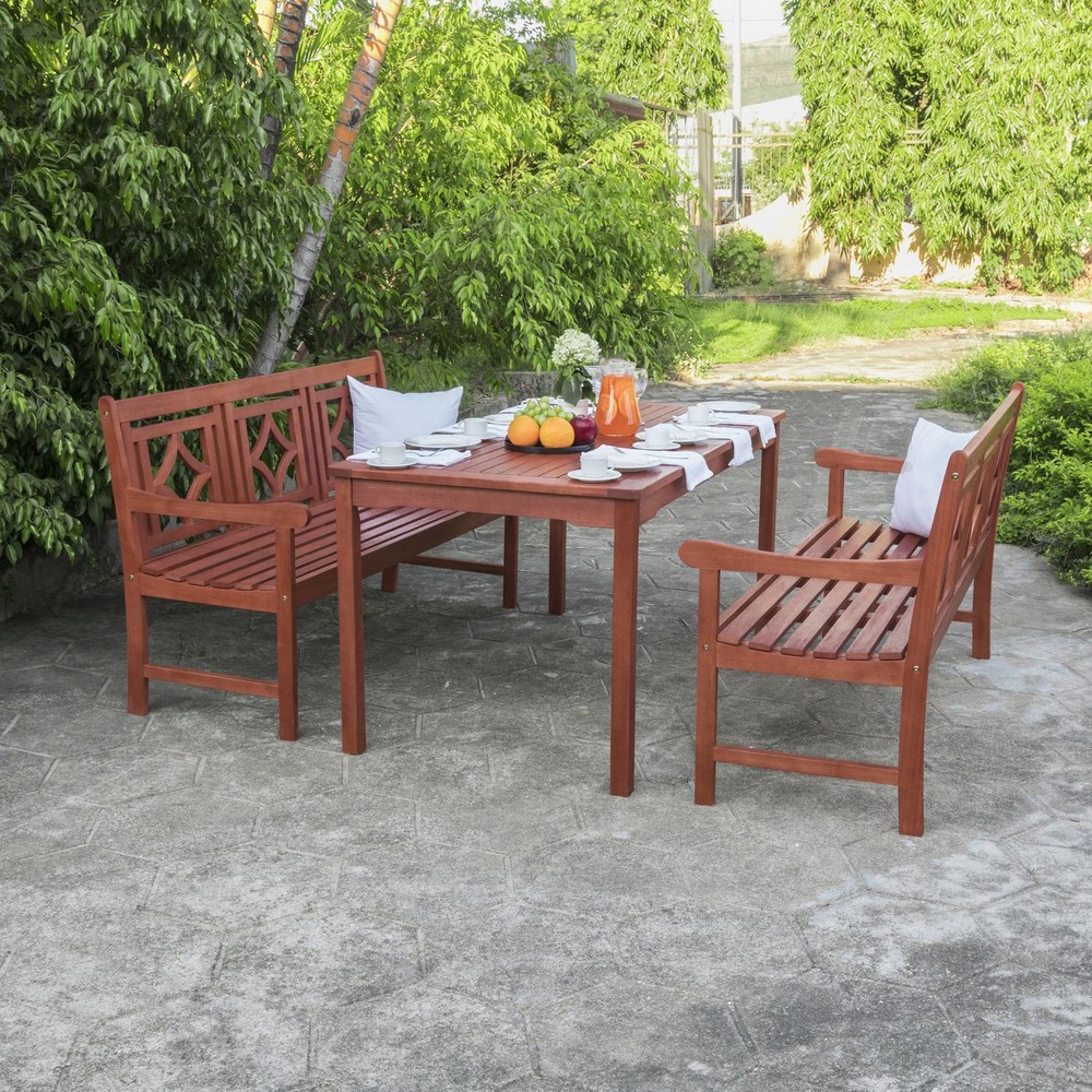 Malibu Outdoor 3-piece Wood Patio Rectangular Table Dining Set