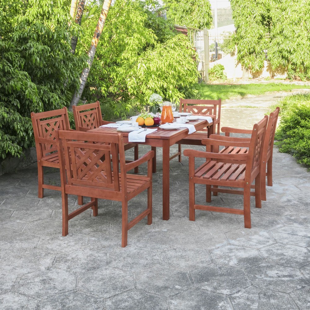 Malibu Outdoor 7-piece Wood Patio Rectangular Table Dining Set