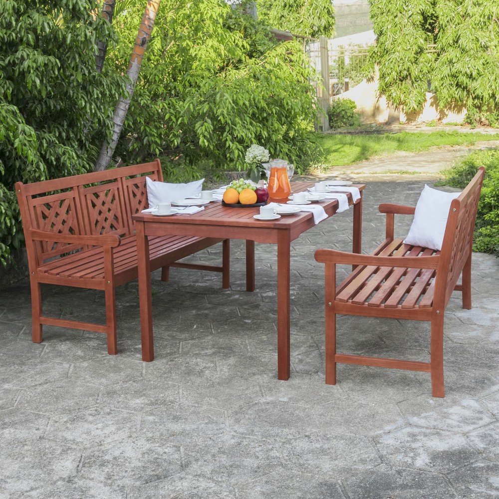 Malibu Outdoor 3-piece Wood Patio Rectangular Table Dining Set
