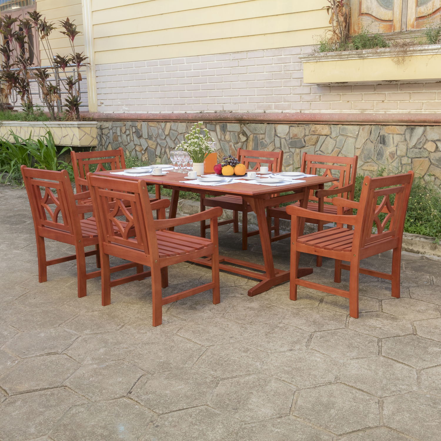 Malibu Outdoor 7-piece Wood Patio Extendable Table Dining Set