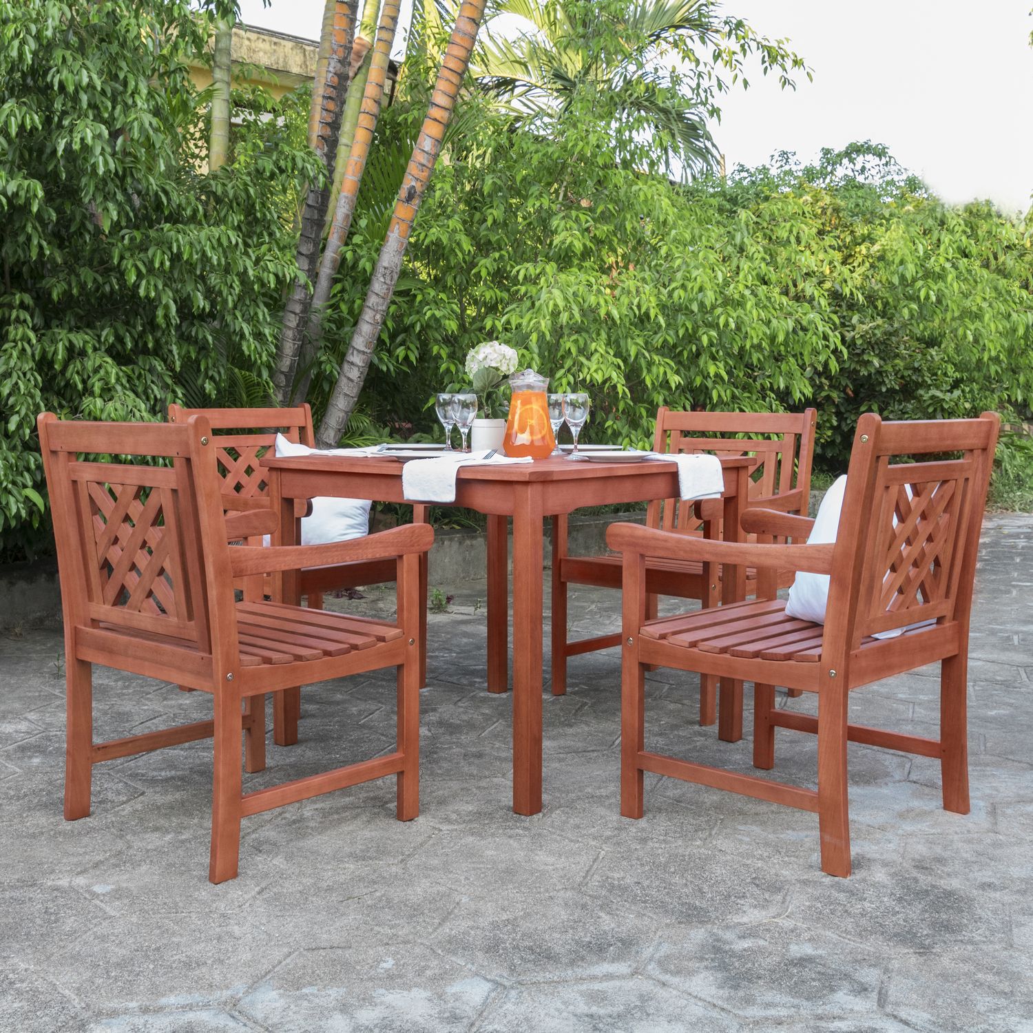 Malibu Outdoor 5-piece Wood Patio Stacking Table Dining Set