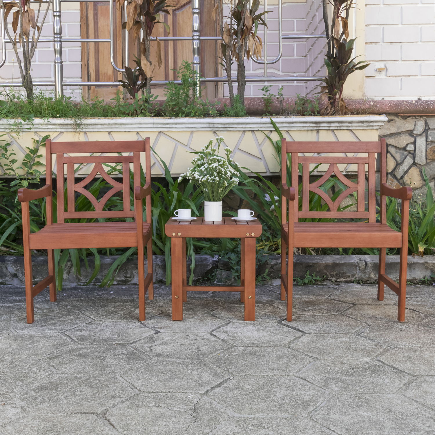 Malibu Outdoor Patio Wood 3-Piece Conversation Set
