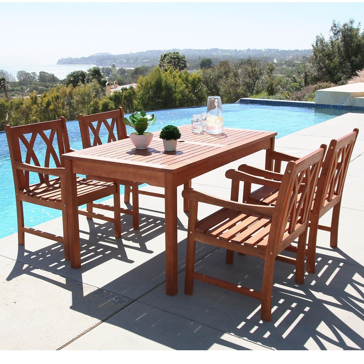 Malibu Outdoor 5-piece Wood Patio Dining Set