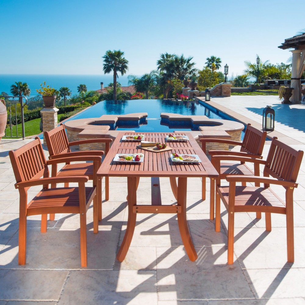 Malibu Outdoor 5-piece Wood Patio Dining Set with Stacking Chairs