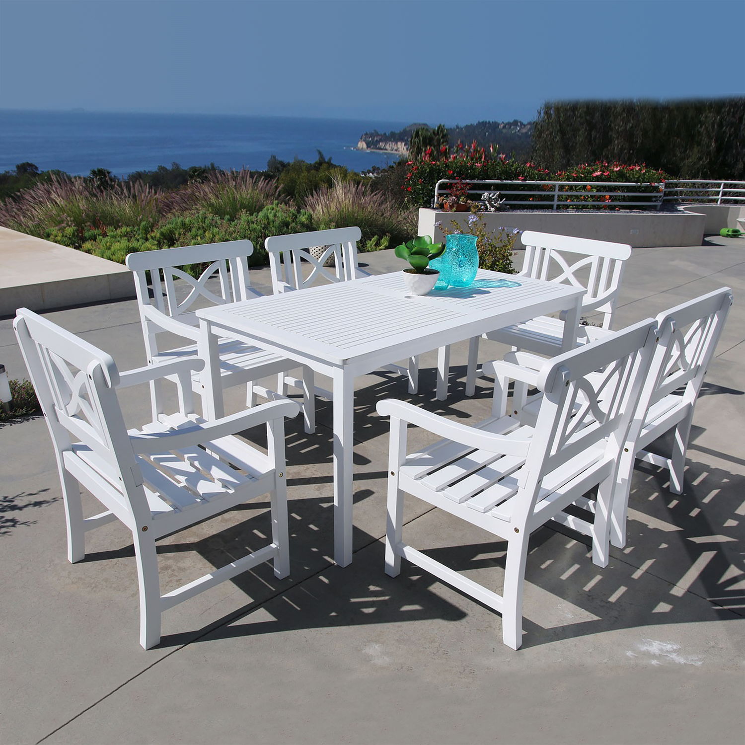 Bradley Outdoor 7-piece Wood Patio Dining Set in White