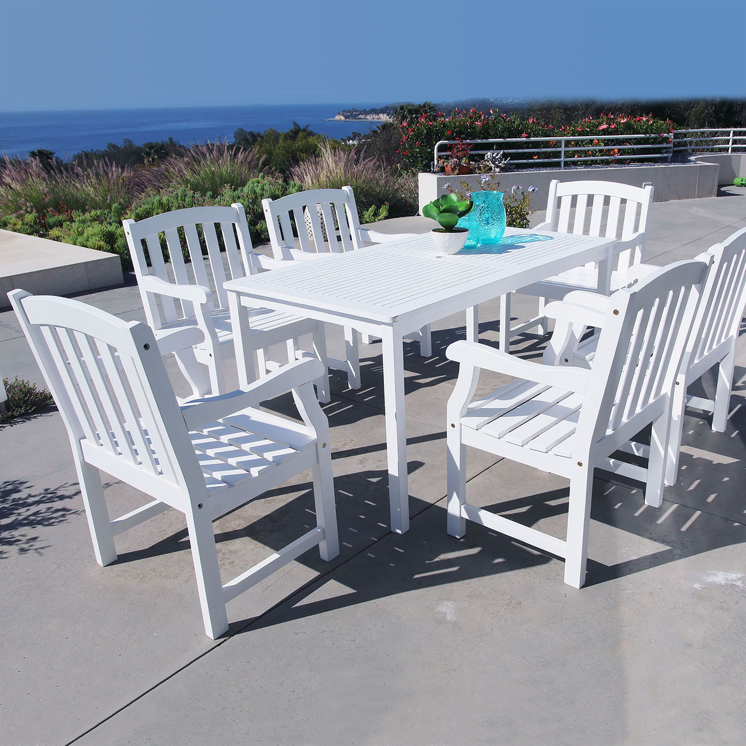 Bradley Outdoor 7-piece Wood Patio Dining Set in White