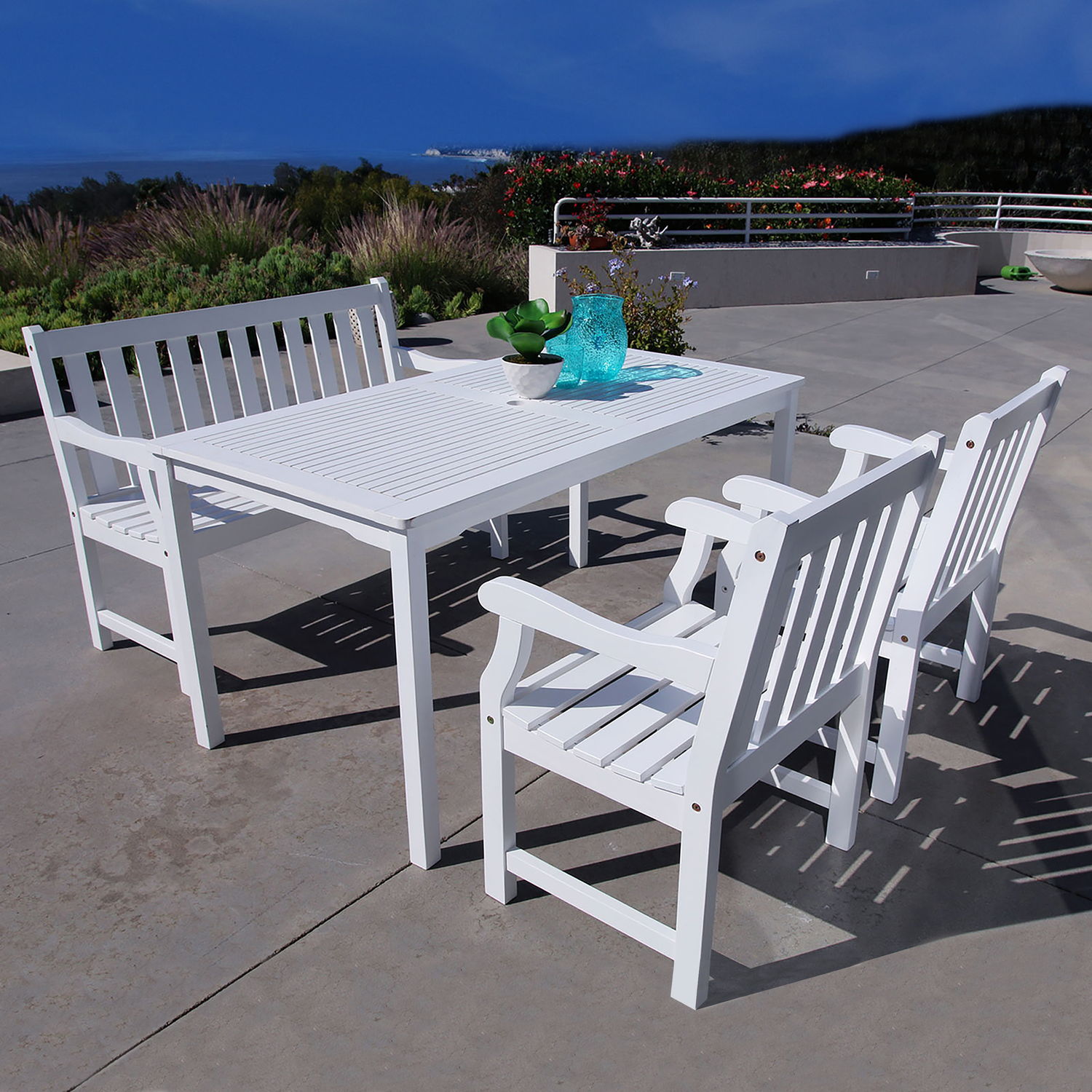 Bradley Outdoor 4-piece Wood Patio Dining Set with 4-foot Bench in White