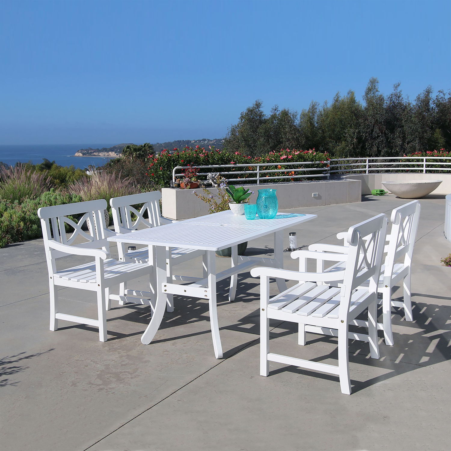 Bradley Outdoor 5-piece Wood Patio Dining Set in White