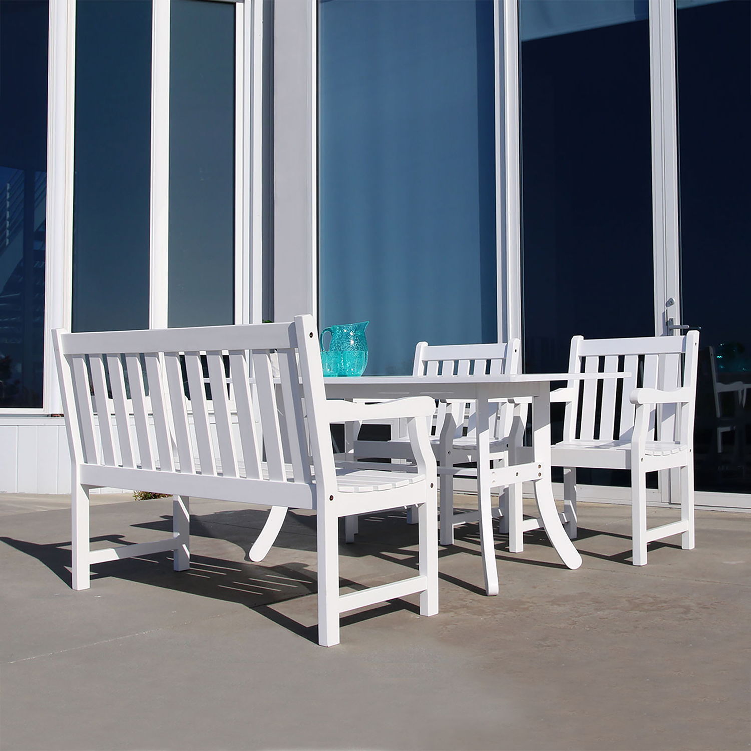 Bradley Outdoor 4-piece Wood Patio Dining Set with 4-foot Bench in White