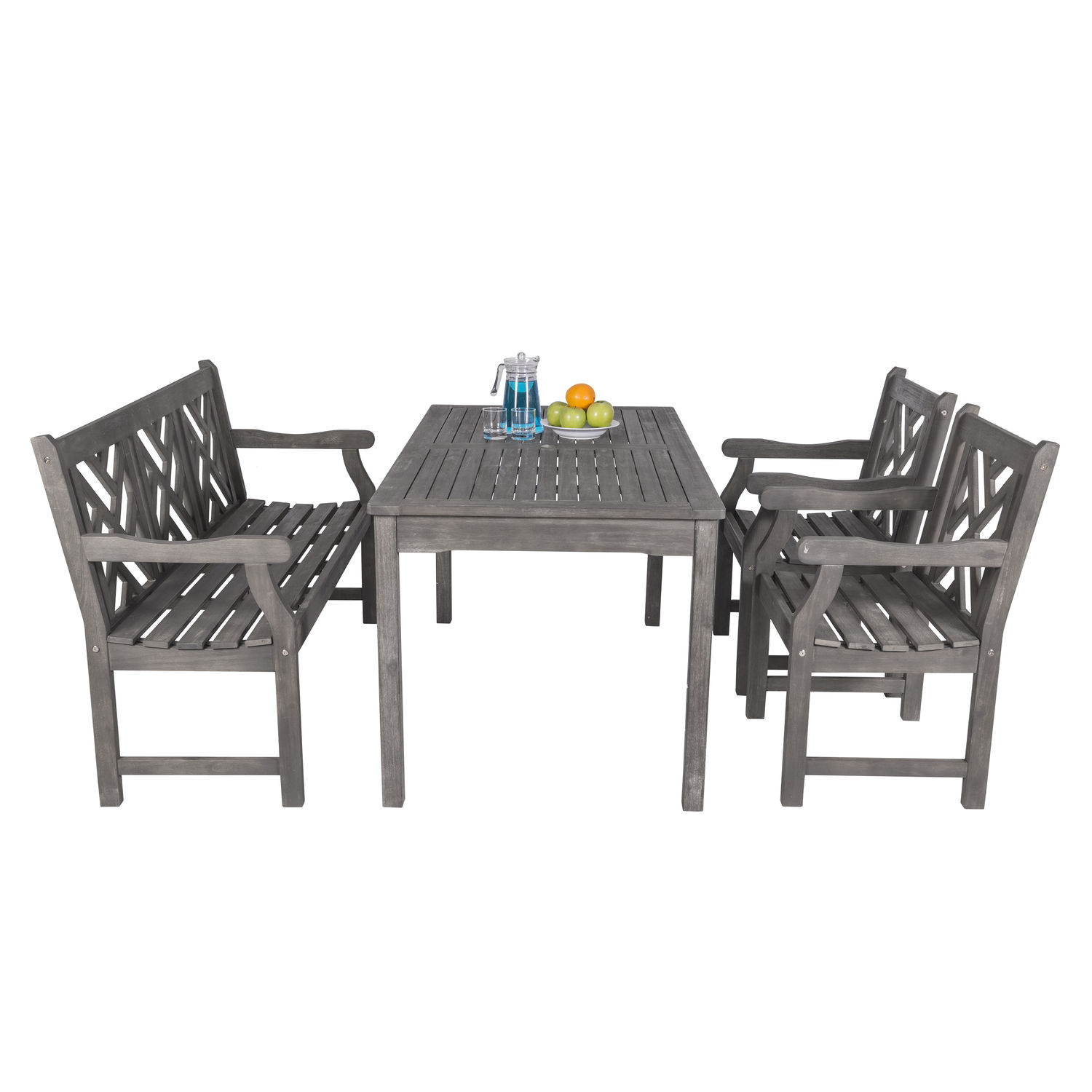 Renaissance Outdoor 4-piece Hand-scraped Wood Patio Dining Set with 4-foot Bench