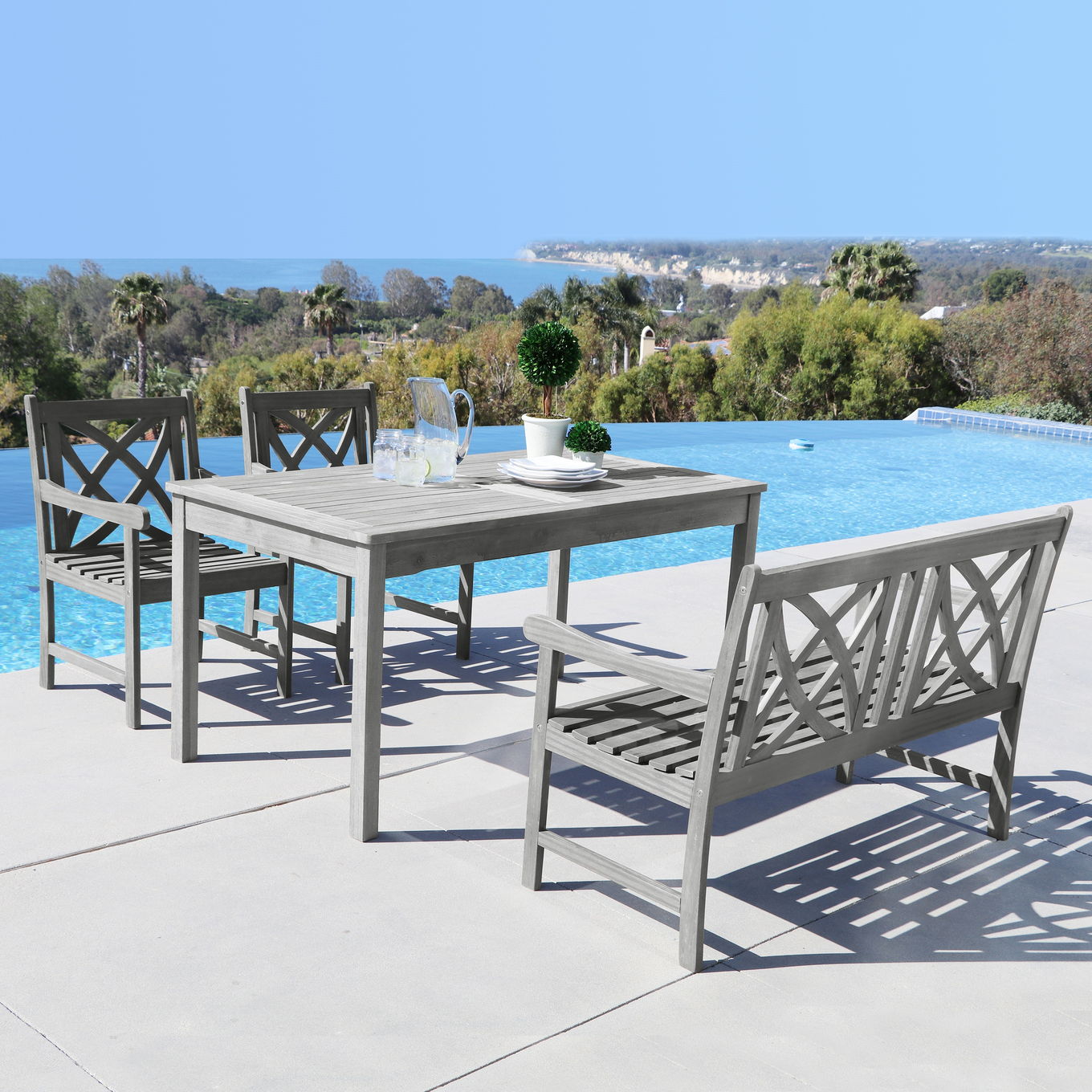 Renaissance Outdoor 4-piece Hand-scraped Wood Patio Dining Set with 4-foot Bench