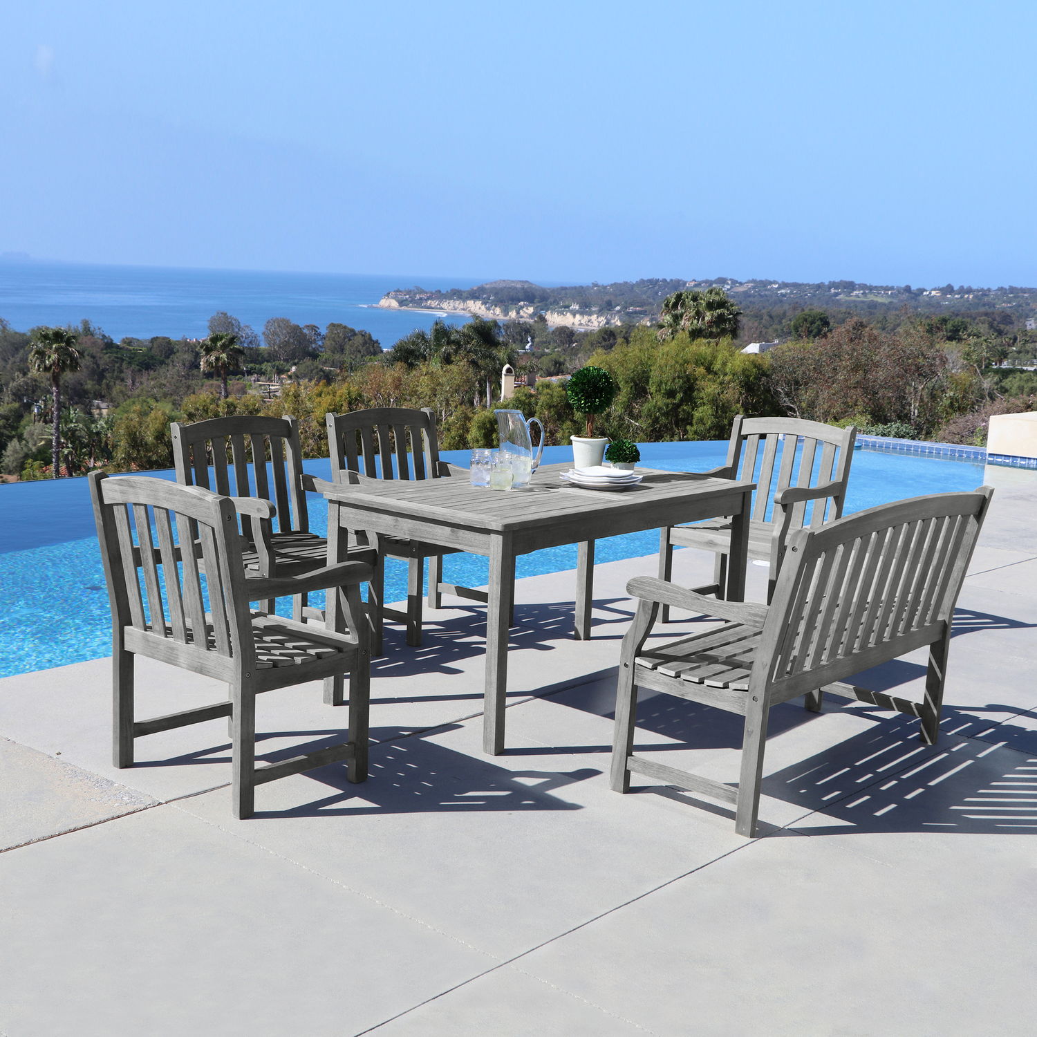Renaissance Outdoor 6-piece Hand-scraped Wood Patio Dining Set with 4-foot Bench