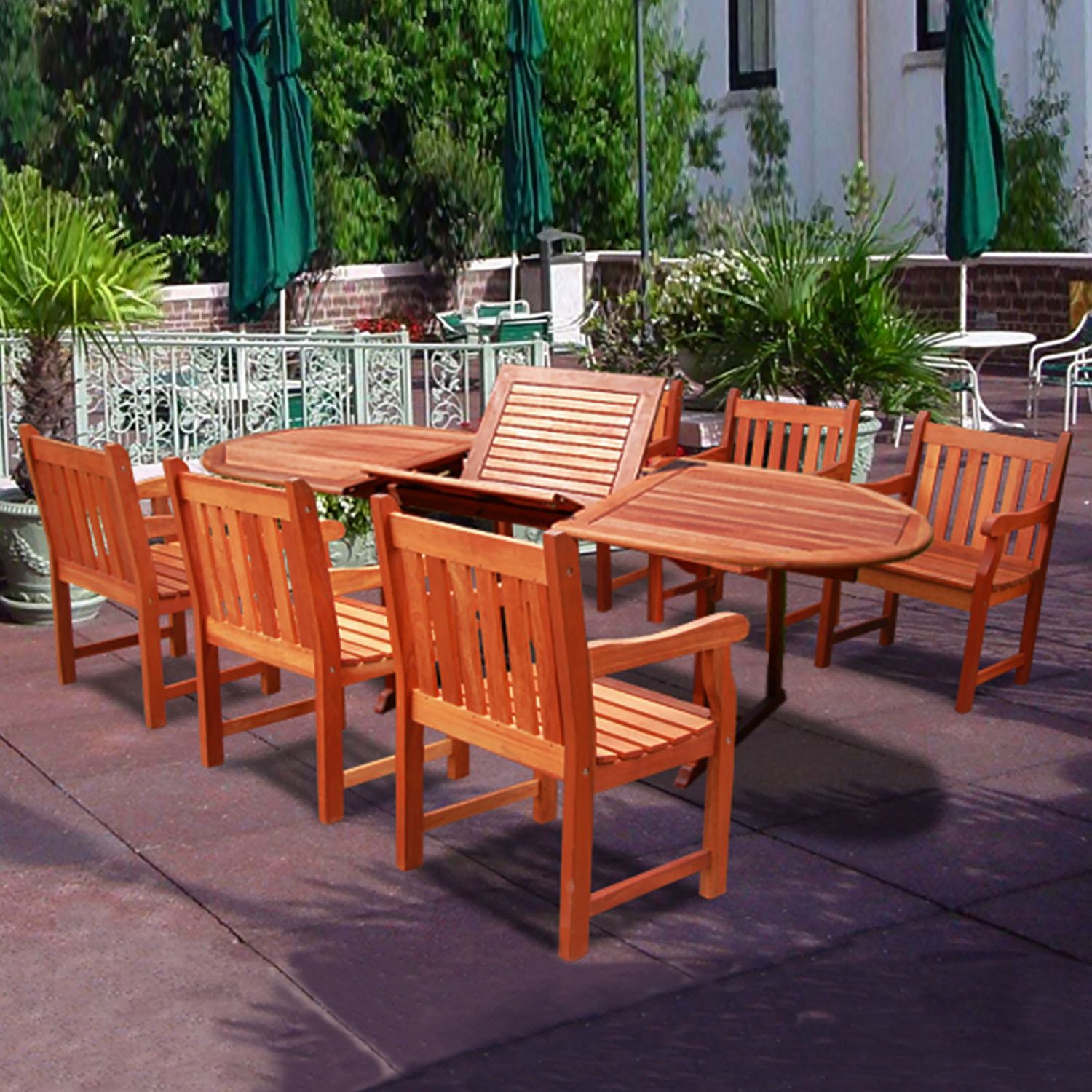 Malibu Outdoor 7-piece Wood Patio Dining Set with Extension Table