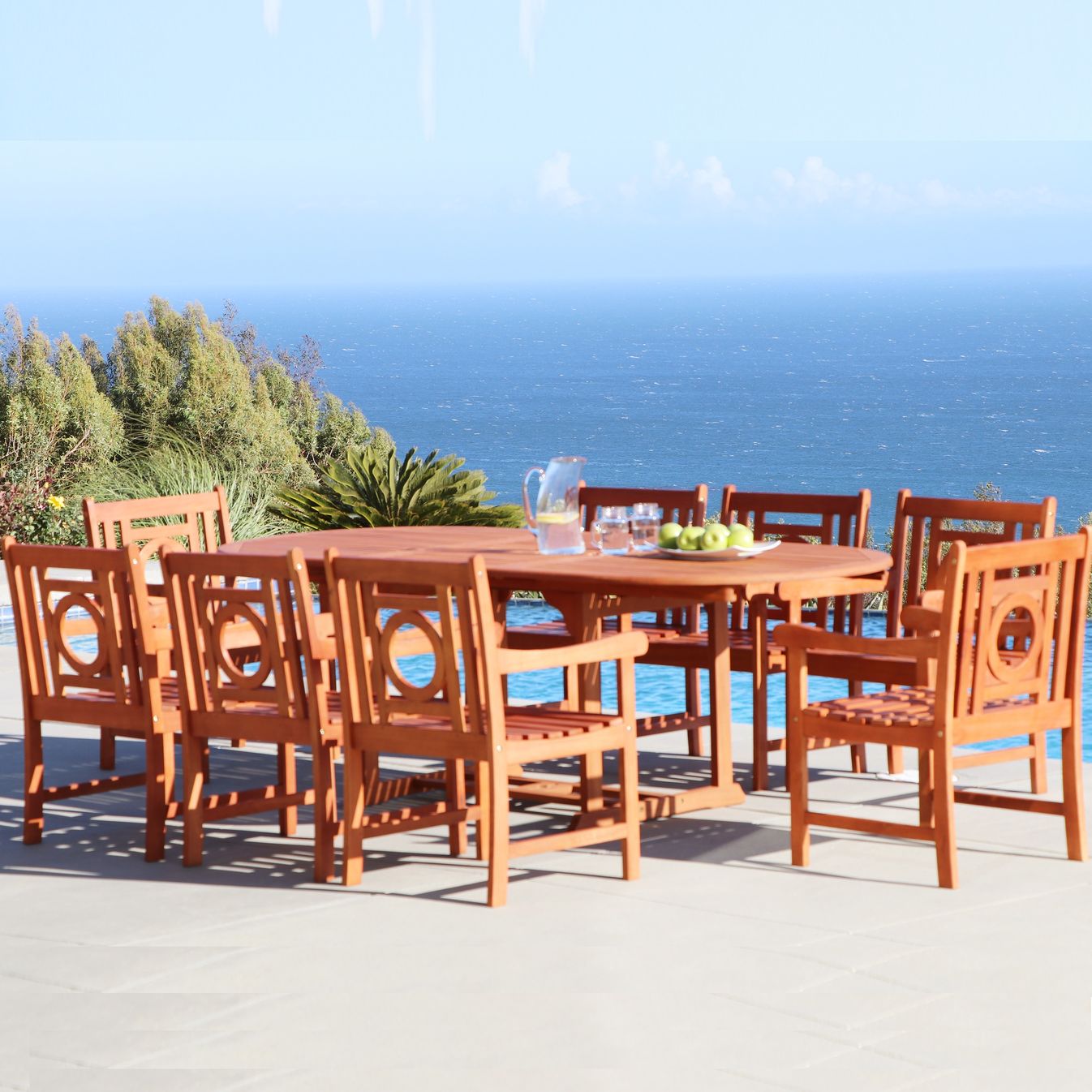 Malibu Outdoor 9-piece Wood Patio Dining Set with Extension Table