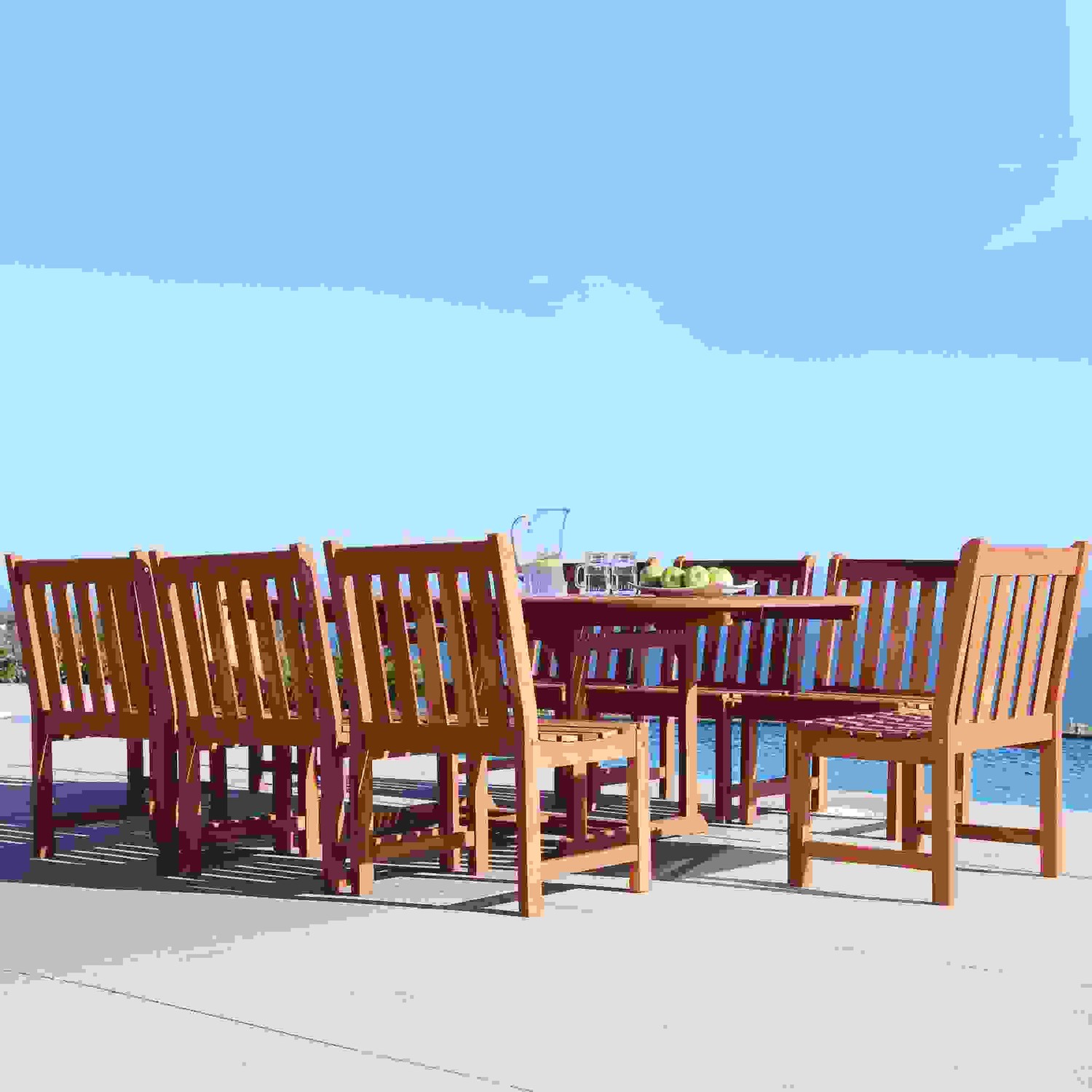Malibu Outdoor 9-piece Wood Patio Dining Set with Extension Table & Armless Chair