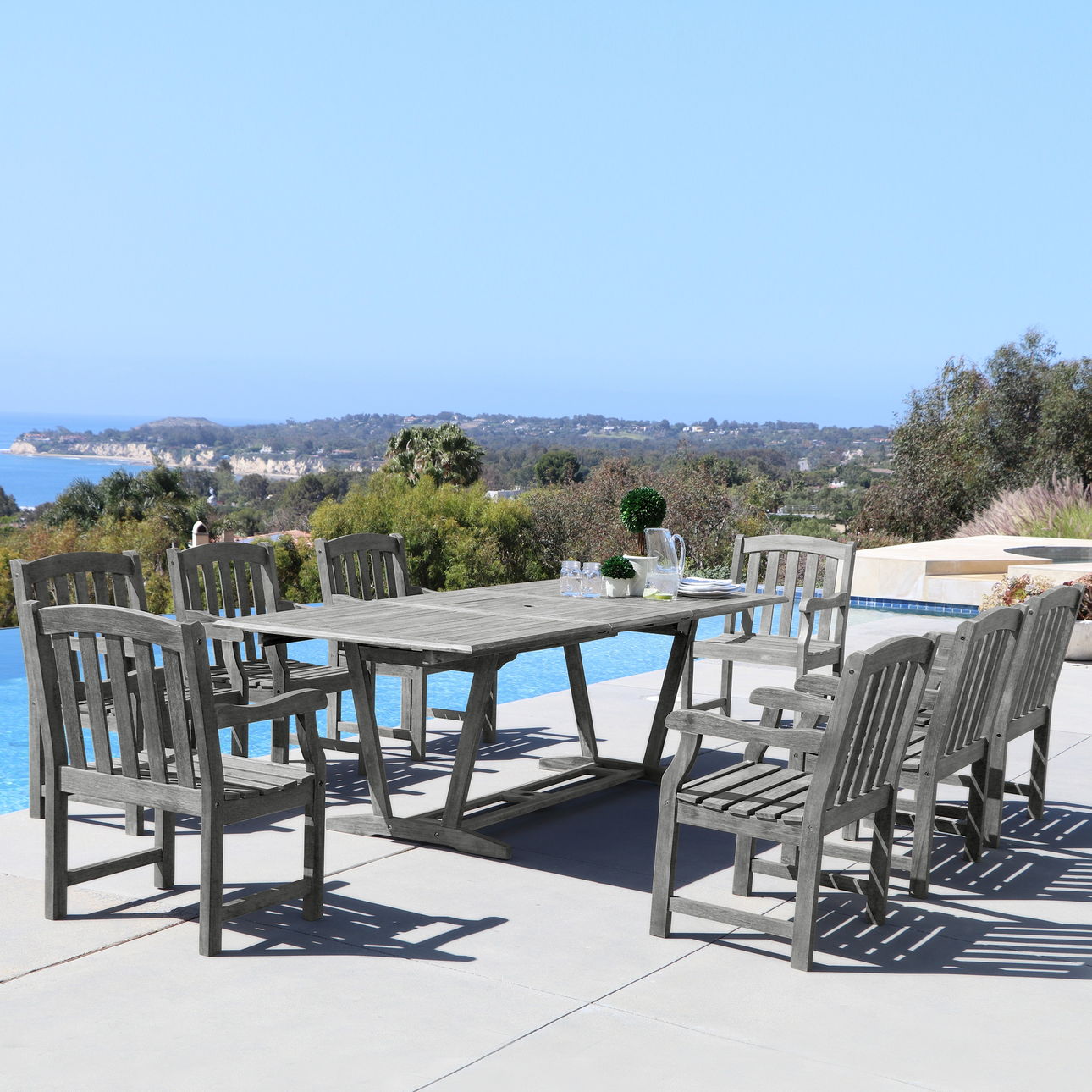 Renaissance Outdoor 9-piece Hand-scraped Wood Patio Dining Set with Extension Table