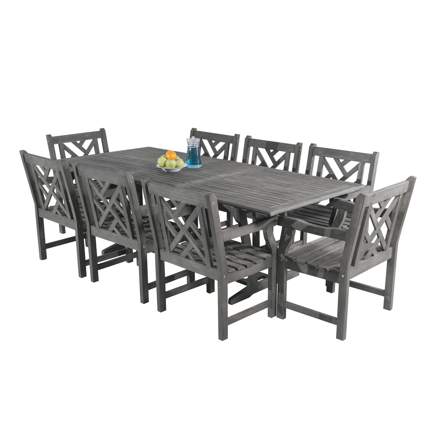 Renaissance Outdoor 9-piece Hand-scraped Wood Patio Dining Set with Extension Table