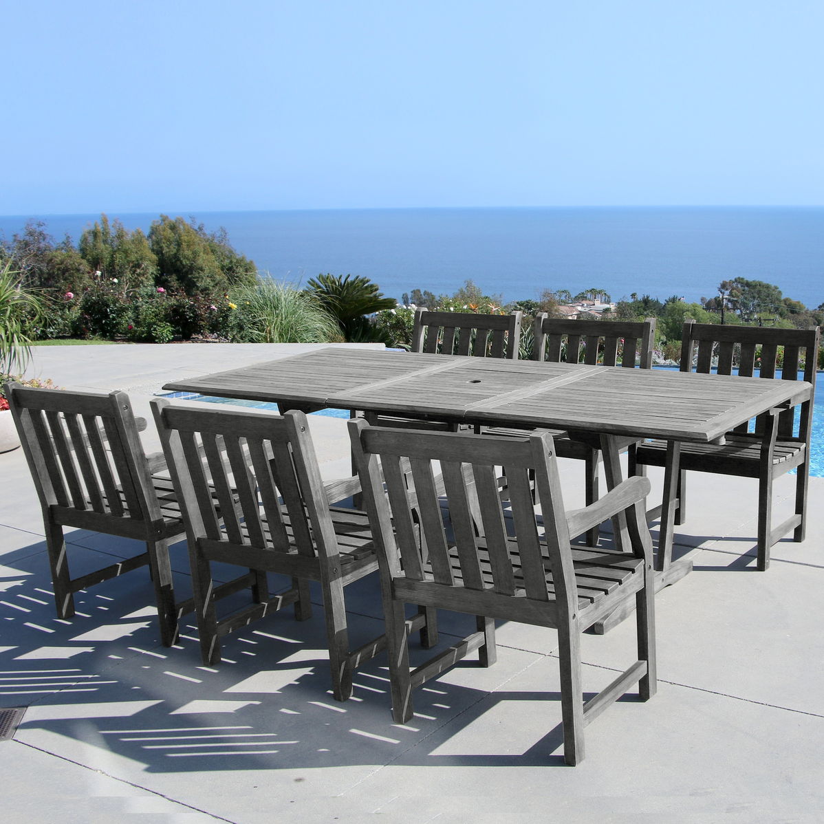 Renaissance Outdoor 7-piece Hand-scraped Wood Patio Dining Set with Extension Table