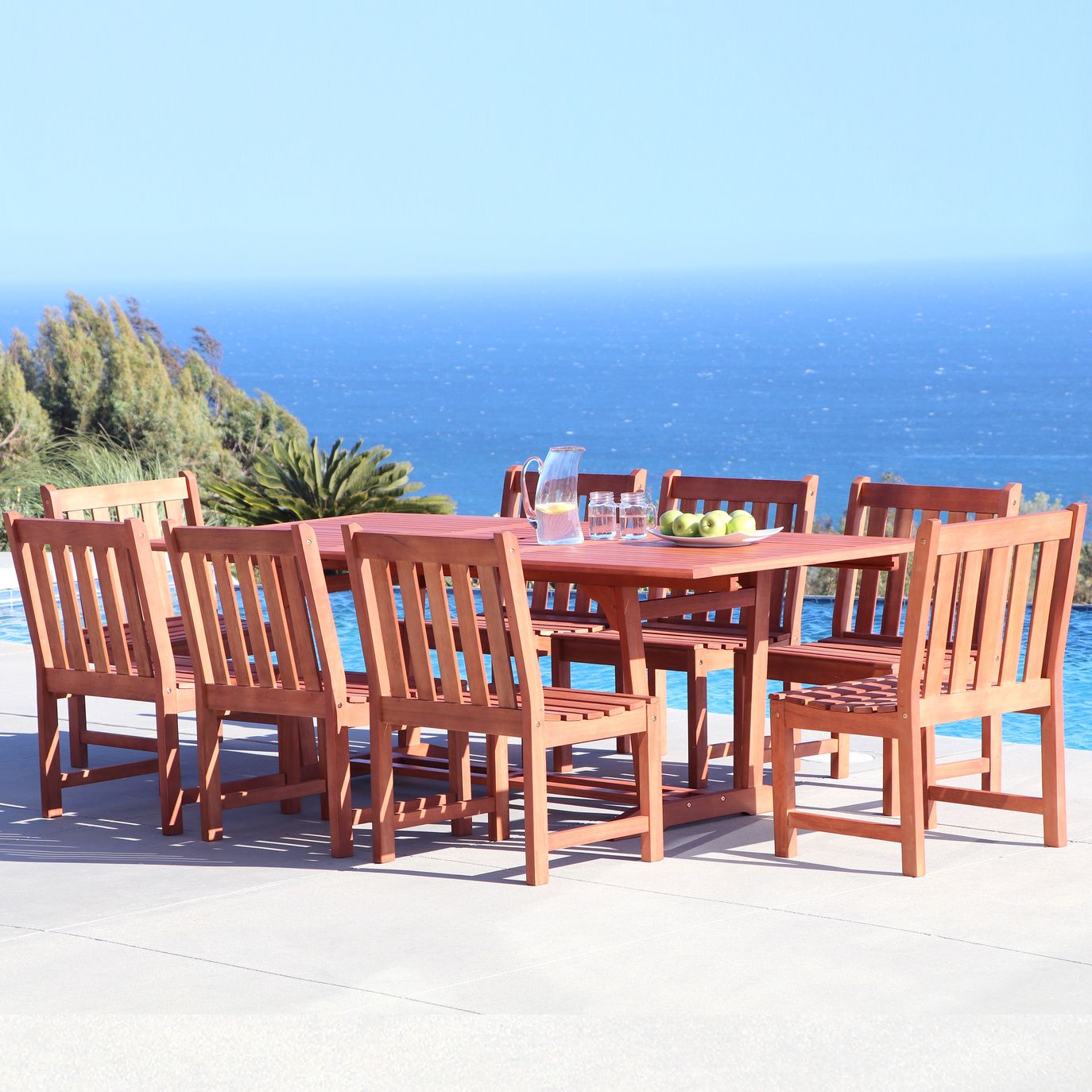 Malibu Outdoor 9-piece Wood Patio Dining Set with Extension Table