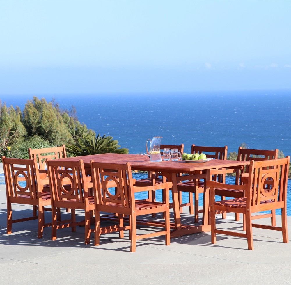 Malibu Outdoor 9-piece Wood Patio Dining Set with Extension Table