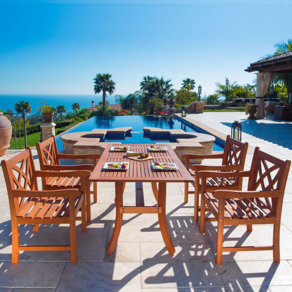 Malibu Outdoor 5-piece Wood Patio Dining Set with Curvy Leg Table