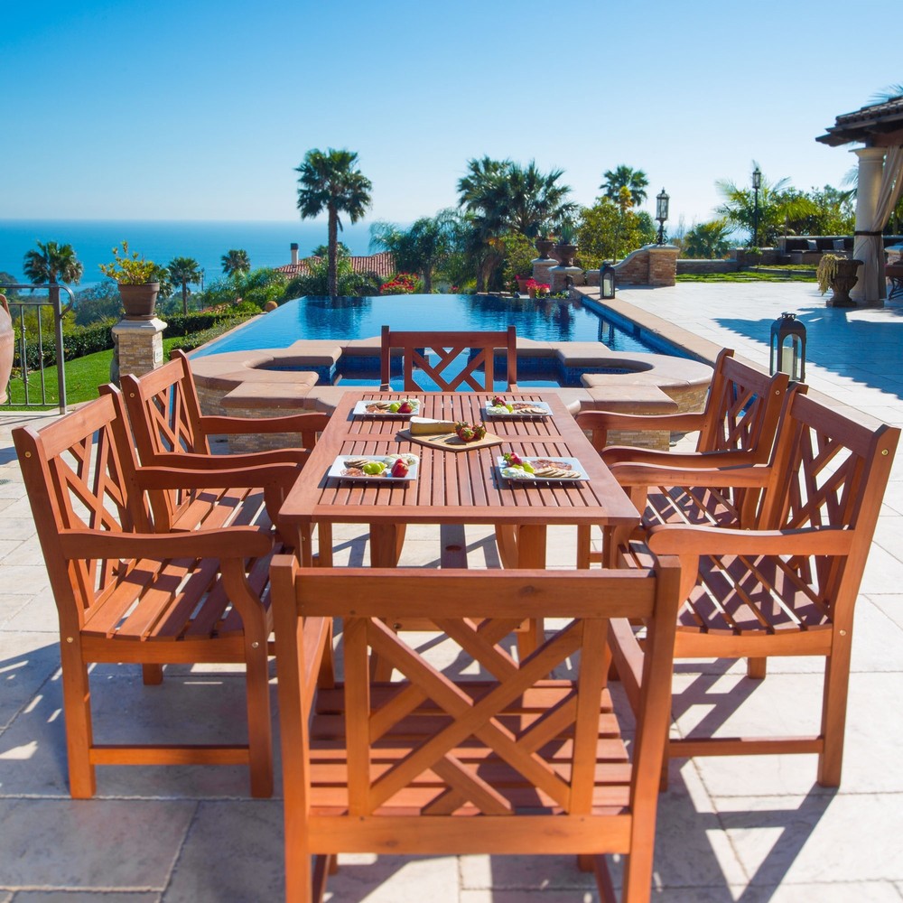 Malibu Outdoor 7-piece Wood Patio Dining Set with Curvy Leg Table