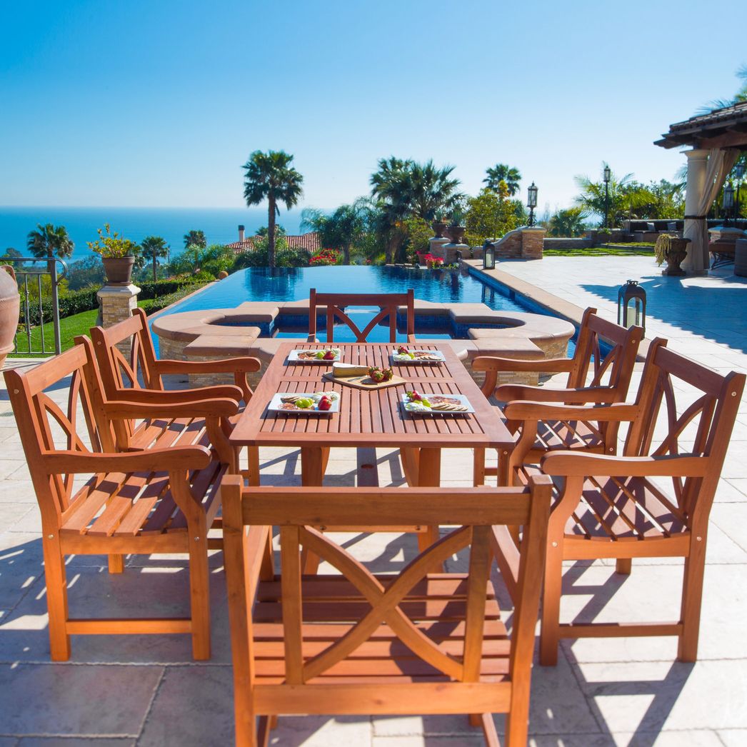 Malibu Outdoor 7-piece Wood Patio Dining Set with Curvy Leg Table