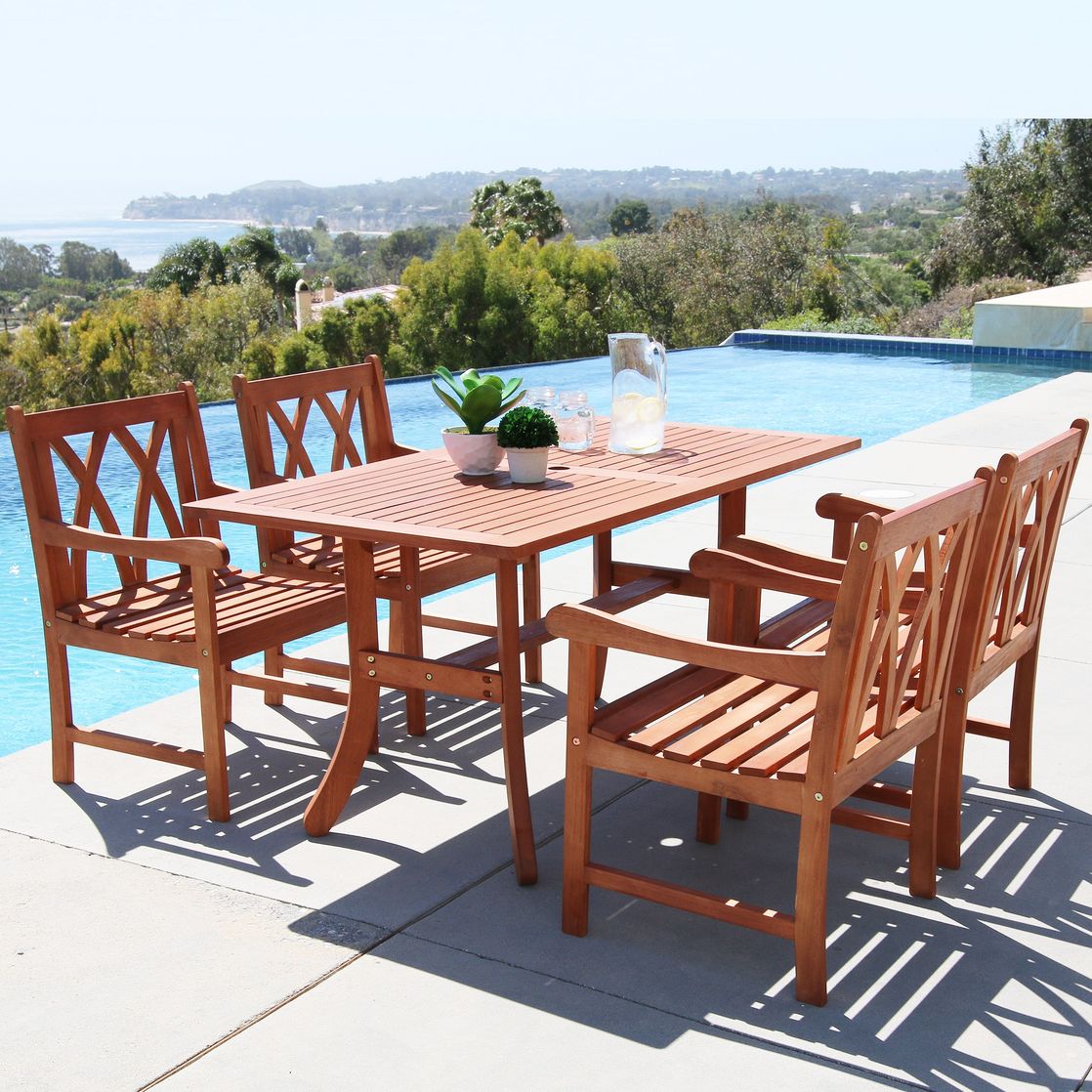 Malibu Outdoor 5-piece Wood Patio Dining Set with Curvy Leg Table