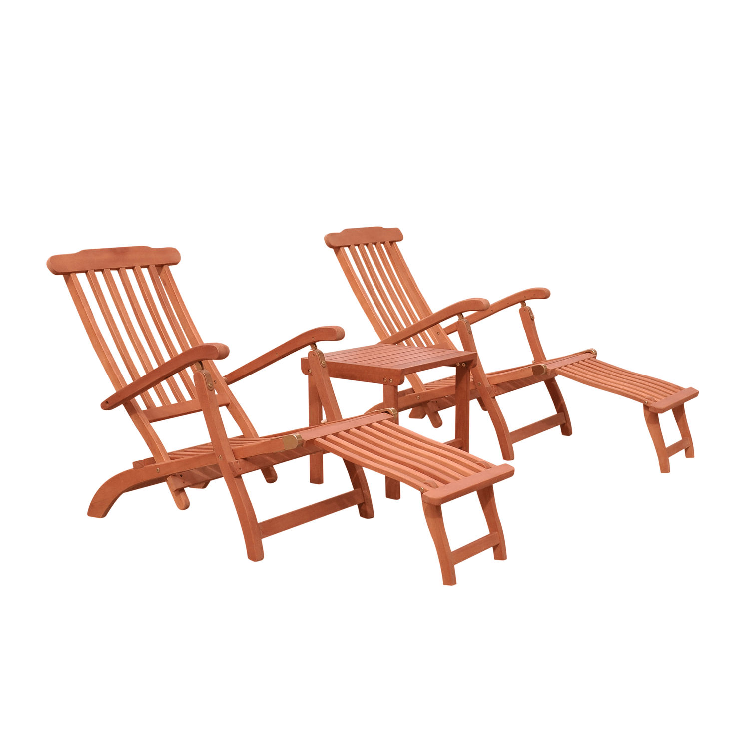 Malibu Wood Outdoor Patio 3-Piece Chaise Lounge Set