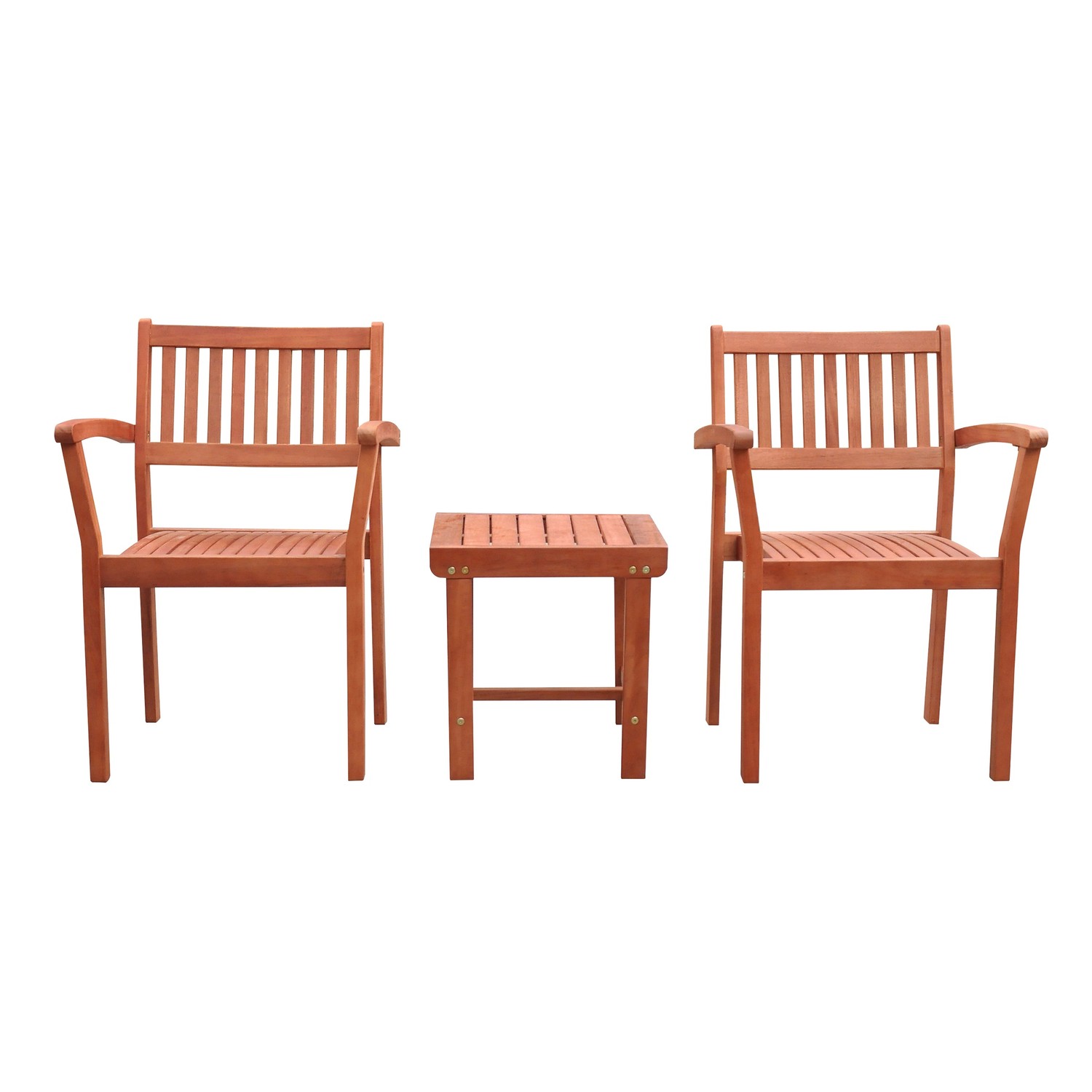 Malibu Outdoor Patio 3-Piece Wood Dining Set with Stacking Chair