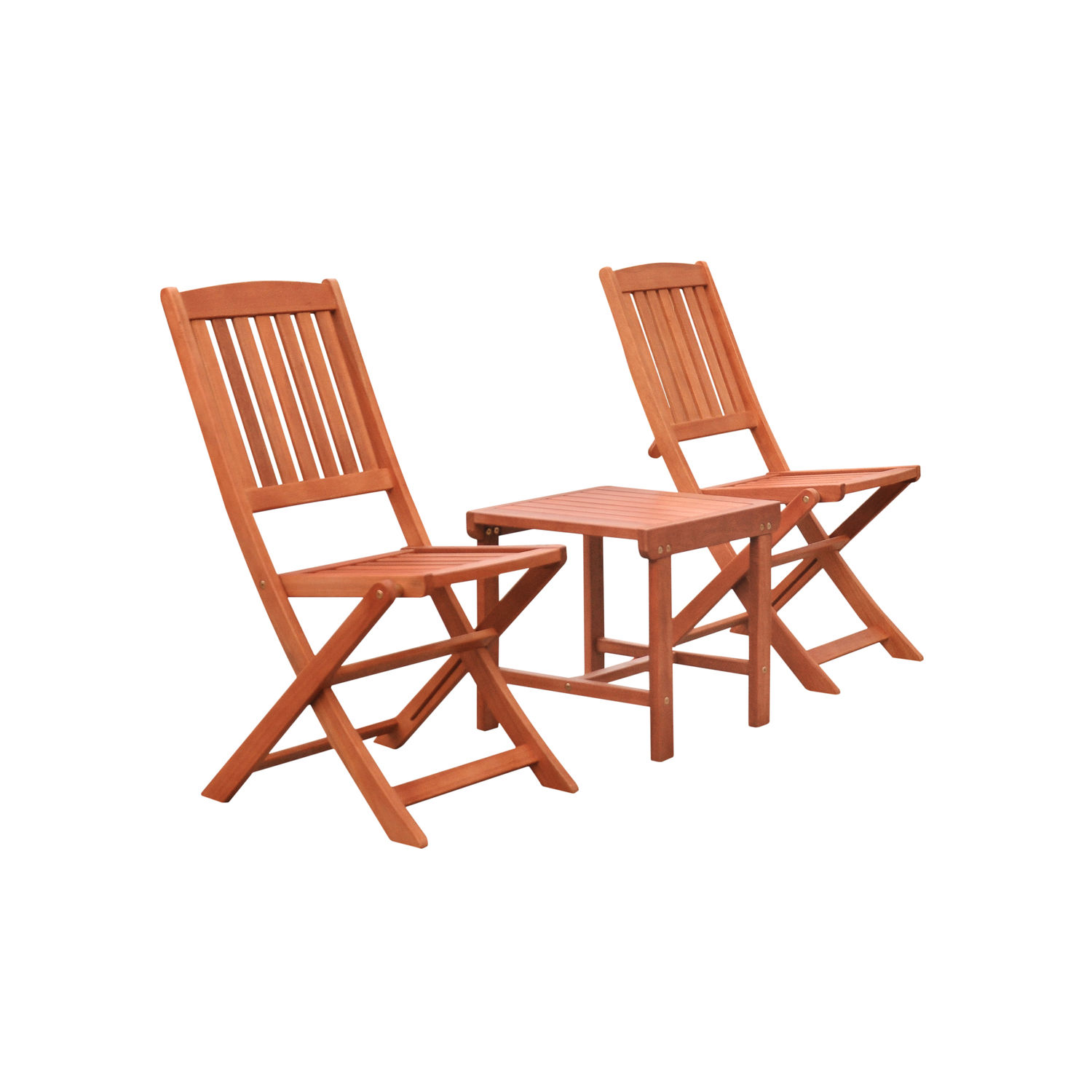 Malibu Outdoor Patio 3-Piece Wood Dining Set with Folding Chair