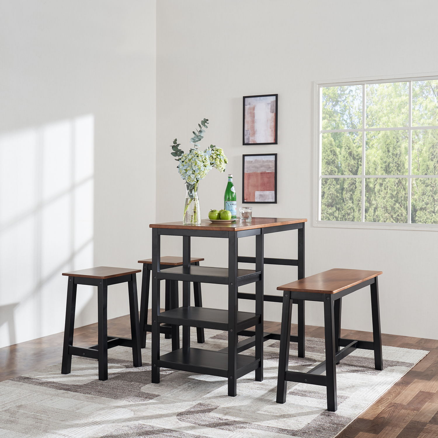 Brighton Indoor 3-Tier Shelves Counter Height 4-Piece Wood Dining Set