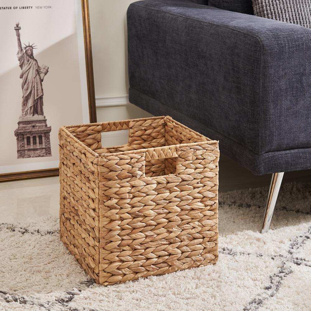 Amelia 2-piece 12-Inch Square Hand-woven Water Hyacinth Storage Bin Foldable Basket Set- Size S