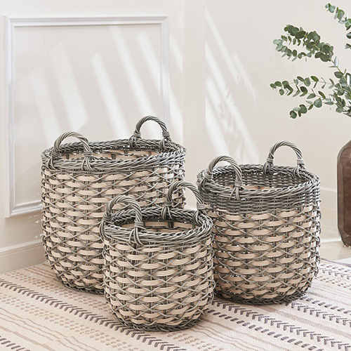 Valeria 3-piece Assorted Round Stackable Resin Plant Pot and Laundry Basket Set with Handles